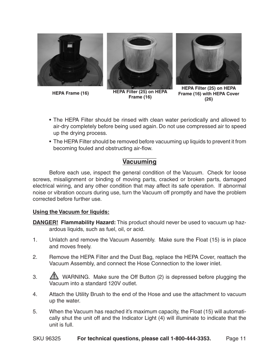 Vacuuming | Harbor Freight Tools CHICAGO 96325 User Manual | Page 11 / 15