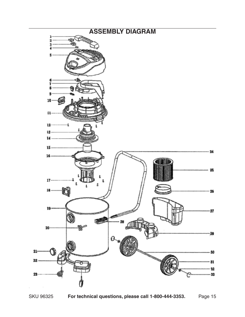 Assembly diagram | Harbor Freight Tools CHICAGO 96325 User Manual | Page 15 / 15