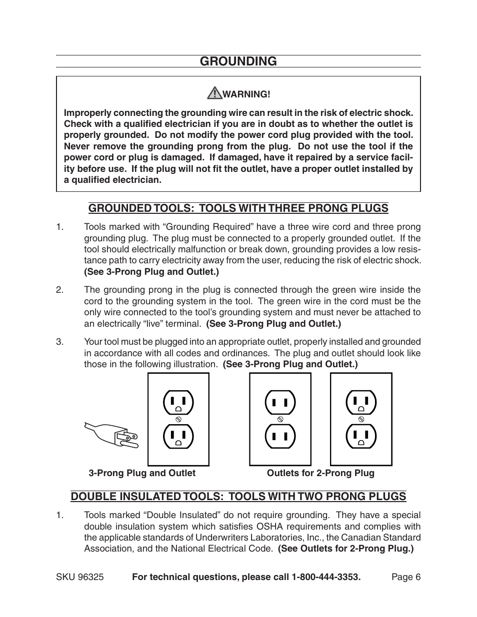 Grounding | Harbor Freight Tools CHICAGO 96325 User Manual | Page 6 / 15