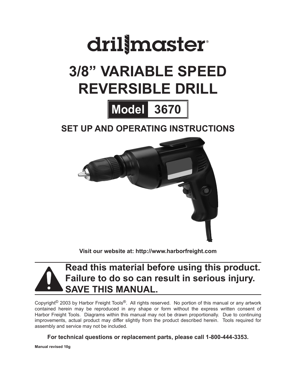 Harbor Freight Tools 3670 User Manual | 14 pages