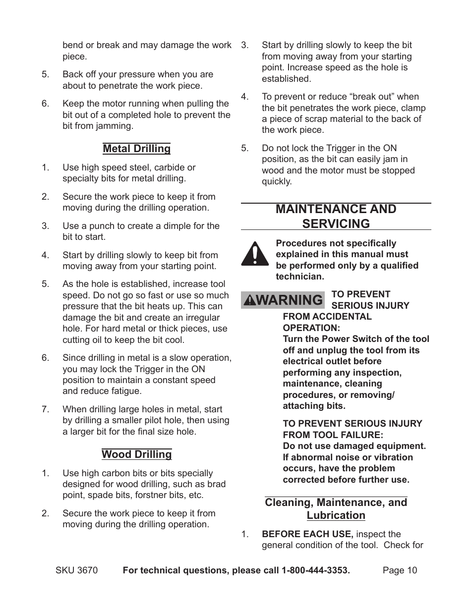 Maintenance and servicing | Harbor Freight Tools 3670 User Manual | Page 10 / 14
