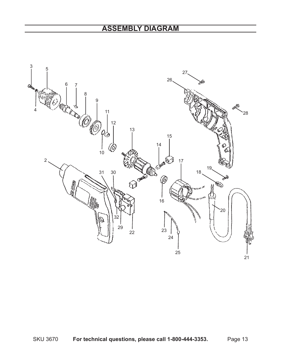 Assembly diagram | Harbor Freight Tools 3670 User Manual | Page 13 / 14