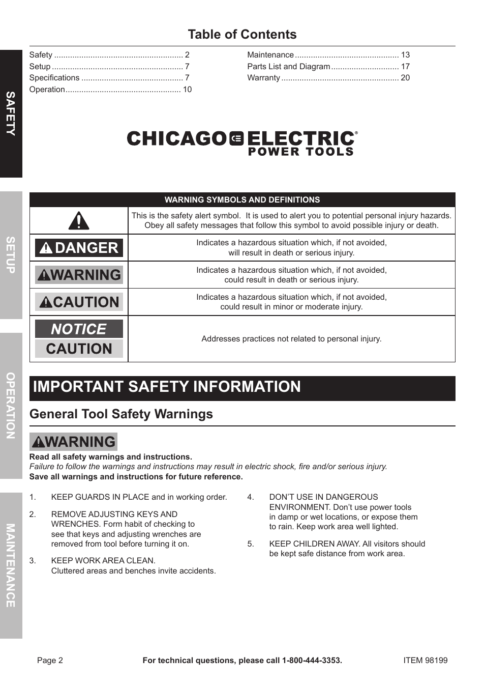 Harbor Freight Tools 98199 User Manual | Page 2 / 20