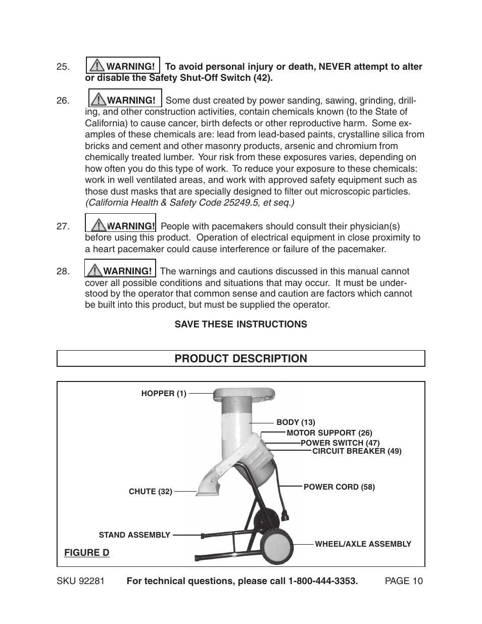 Product description | Harbor Freight Tools 92281 User Manual | Page 10 / 18
