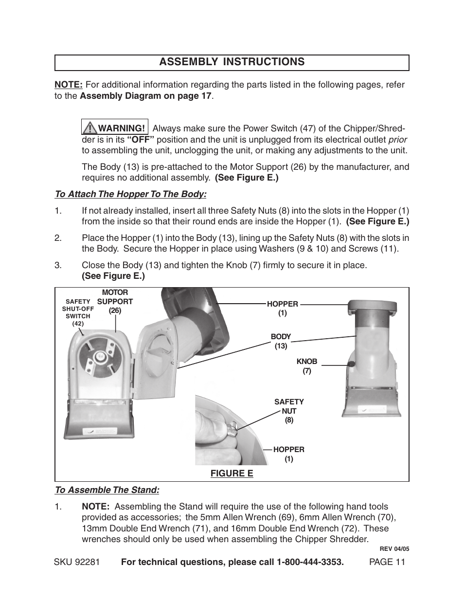 Assembly instructions | Harbor Freight Tools 92281 User Manual | Page 11 / 18