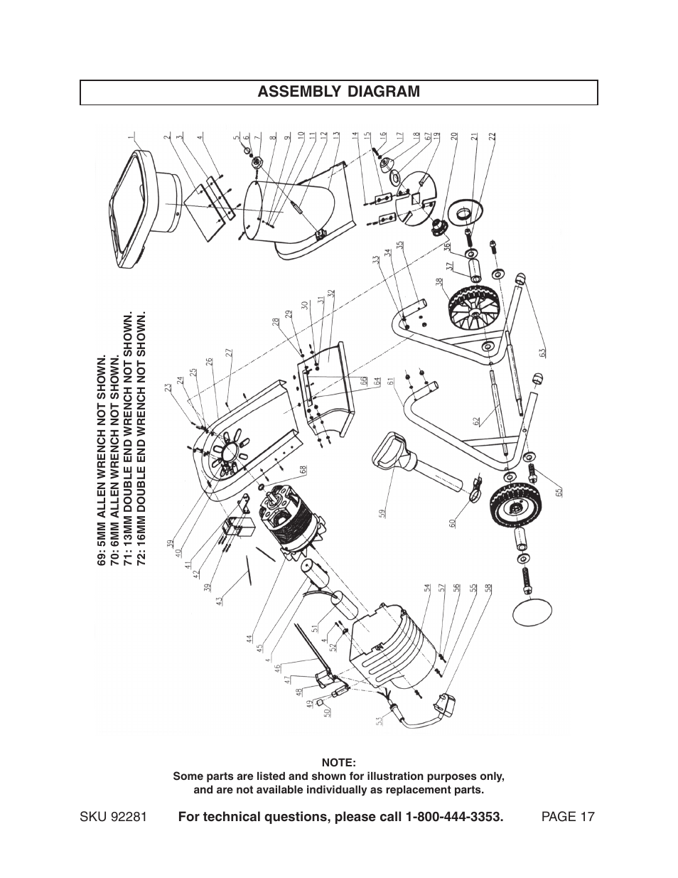 Assembly diagram | Harbor Freight Tools 92281 User Manual | Page 17 / 18