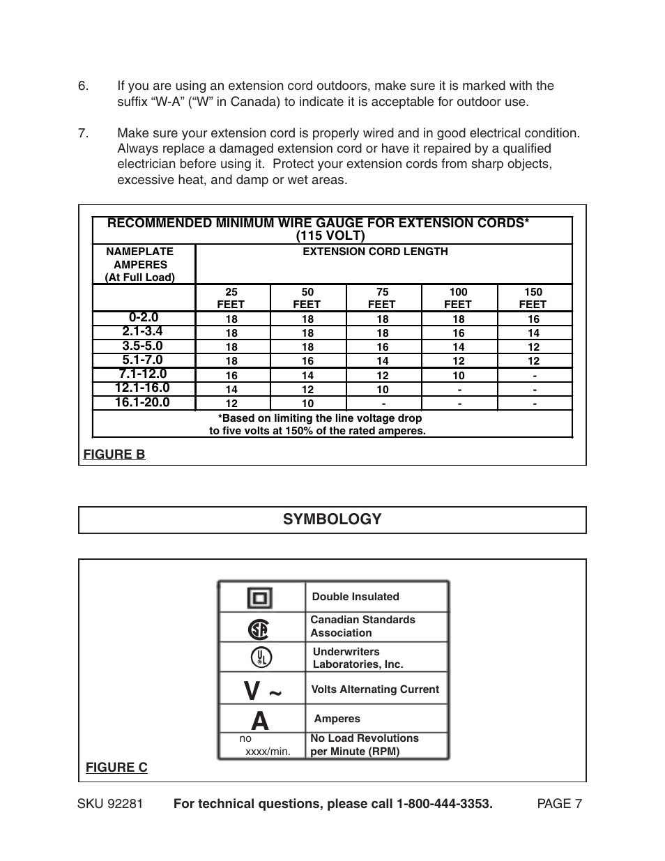 V ~ a, Symbology | Harbor Freight Tools 92281 User Manual | Page 7 / 18