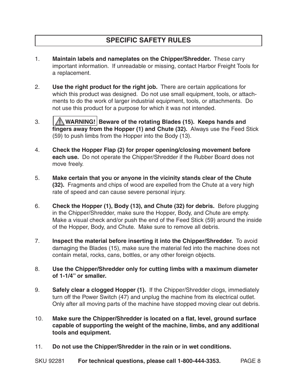 Harbor Freight Tools 92281 User Manual | Page 8 / 18