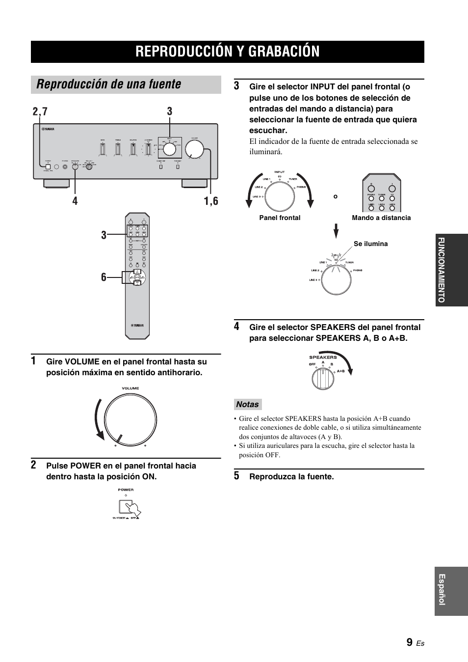 Funcionamiento, Reproducción y grabación, Reproducción de una fuente | Mi e | Yamaha A-S700 User Manual | Page 101 / 144