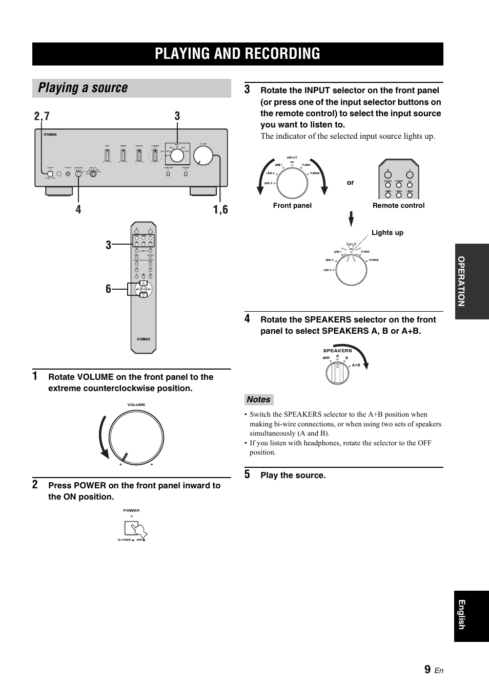 Operation, Playing and recording, Playing a source | Yamaha A-S700 User Manual | Page 11 / 144