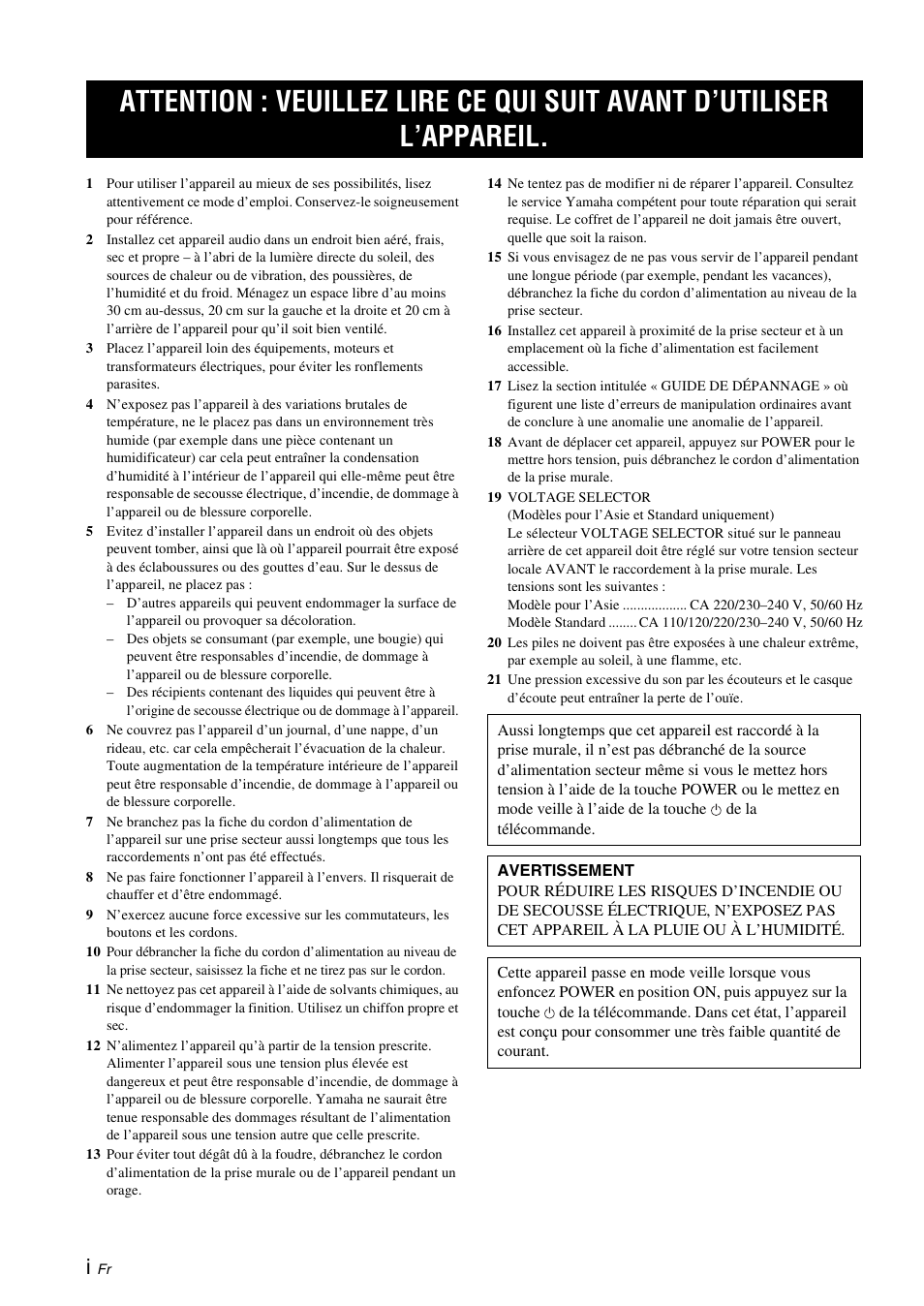 Français | Yamaha A-S700 User Manual | Page 20 / 144