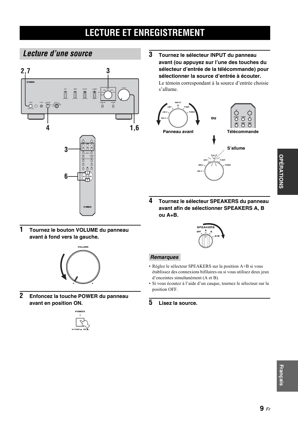 Opérations, Lecture et enregistrement, Lecture d’une source | Opéra, Io ns | Yamaha A-S700 User Manual | Page 29 / 144