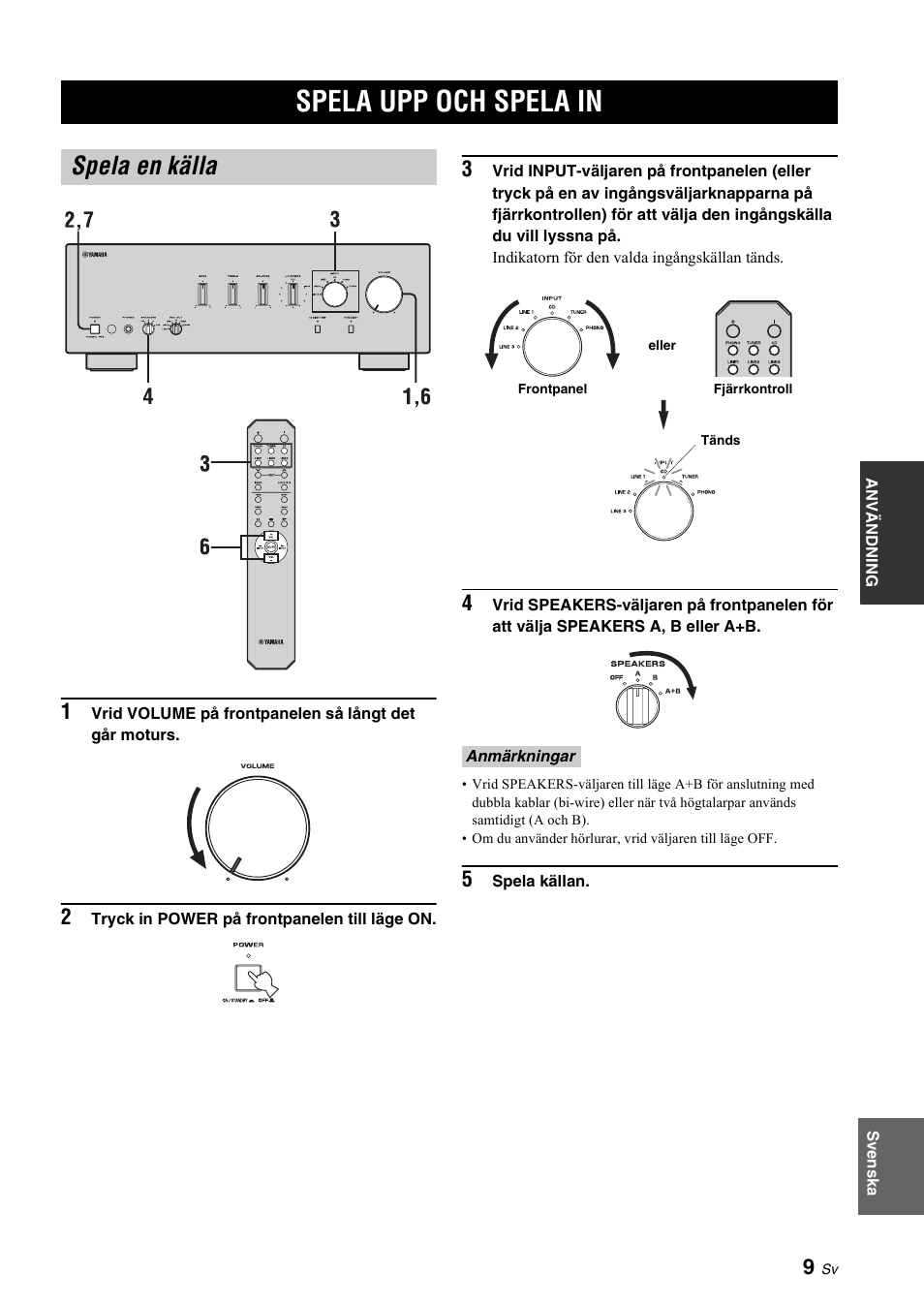 Användning, Spela upp och spela in, Spela en källa | Yamaha A-S700 User Manual | Page 65 / 144