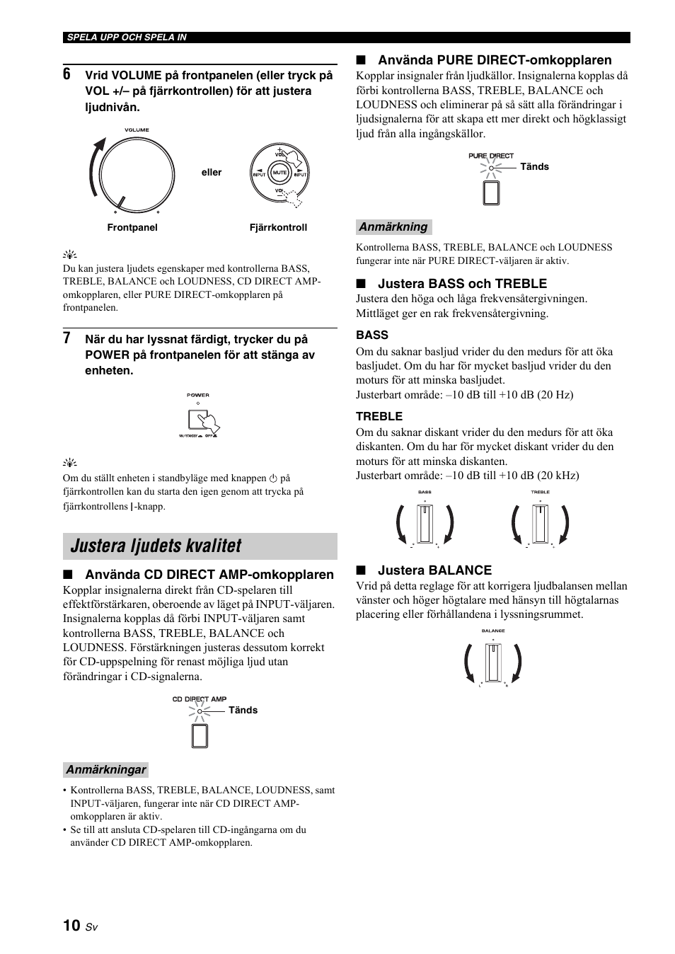 Justera ljudets kvalitet, Se sidan 10 fö, Se sidan 10 | Yamaha A-S700 User Manual | Page 66 / 144