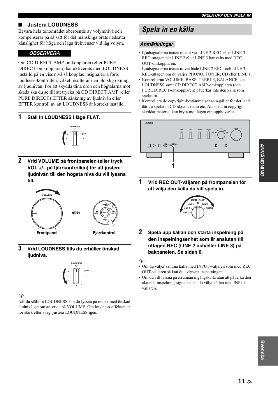 Spela in en källa, Se sidan 11 fö | Yamaha A-S700 User Manual | Page 67 / 144