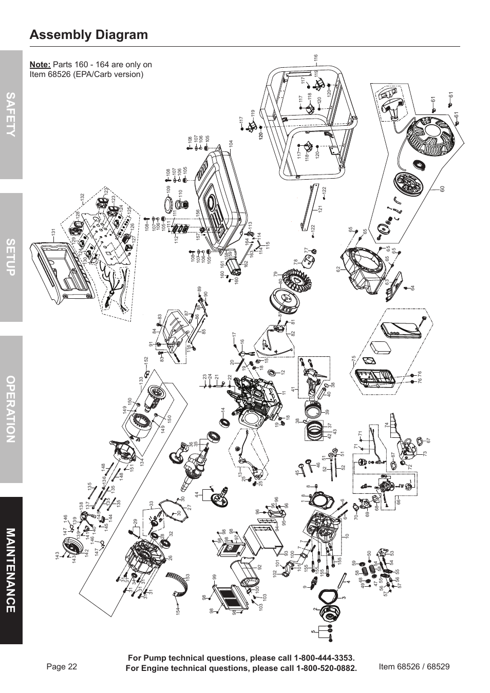 Assembly diagram, Safety o pera tion m aintenance setup | Harbor Freight Tools Predator 6500 Watt Portable Generator 68526 User Manual | Page 22 / 24