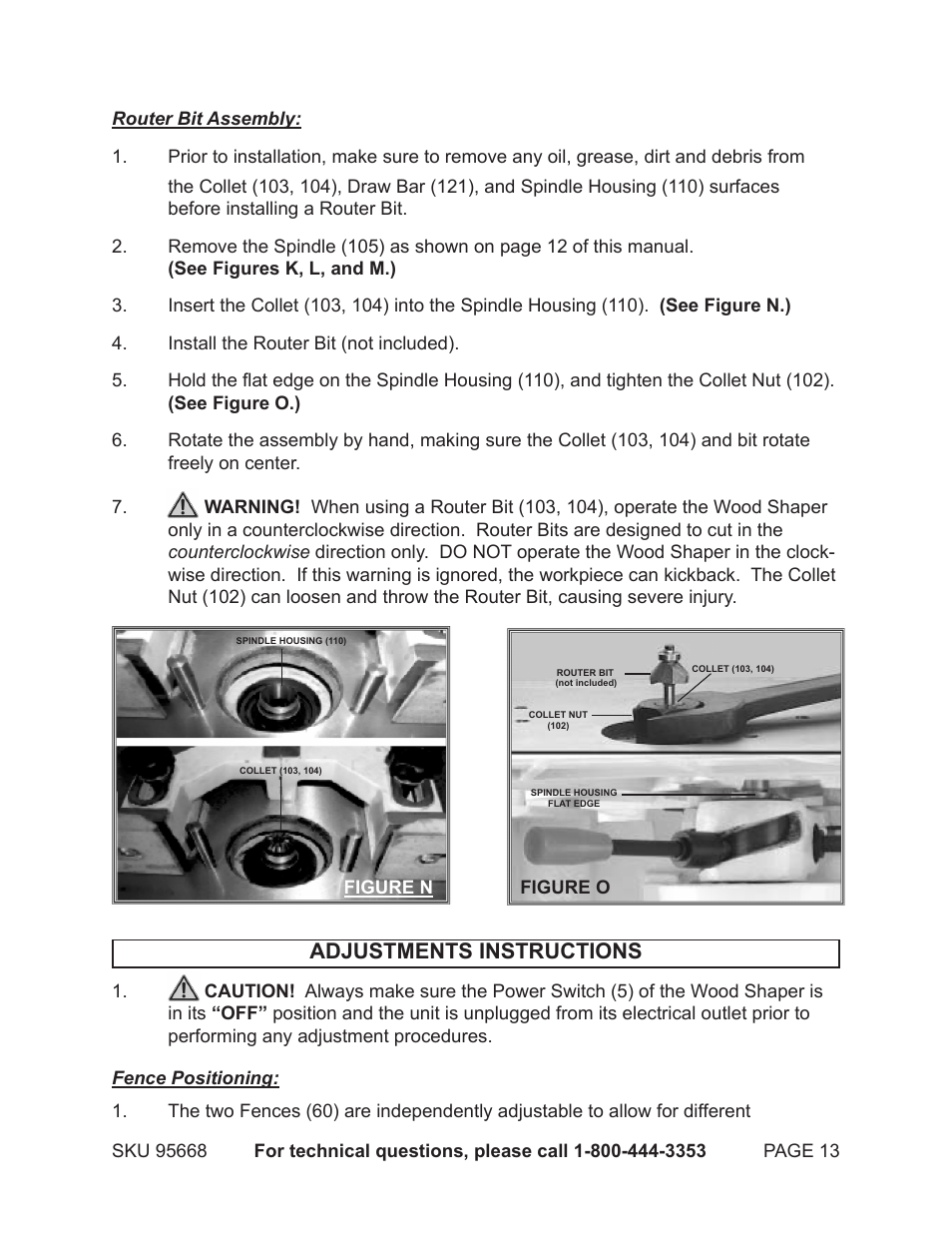 Adjustments instructions | Harbor Freight Tools CENTRAL MACHINERY 95668 User Manual | Page 13 / 30