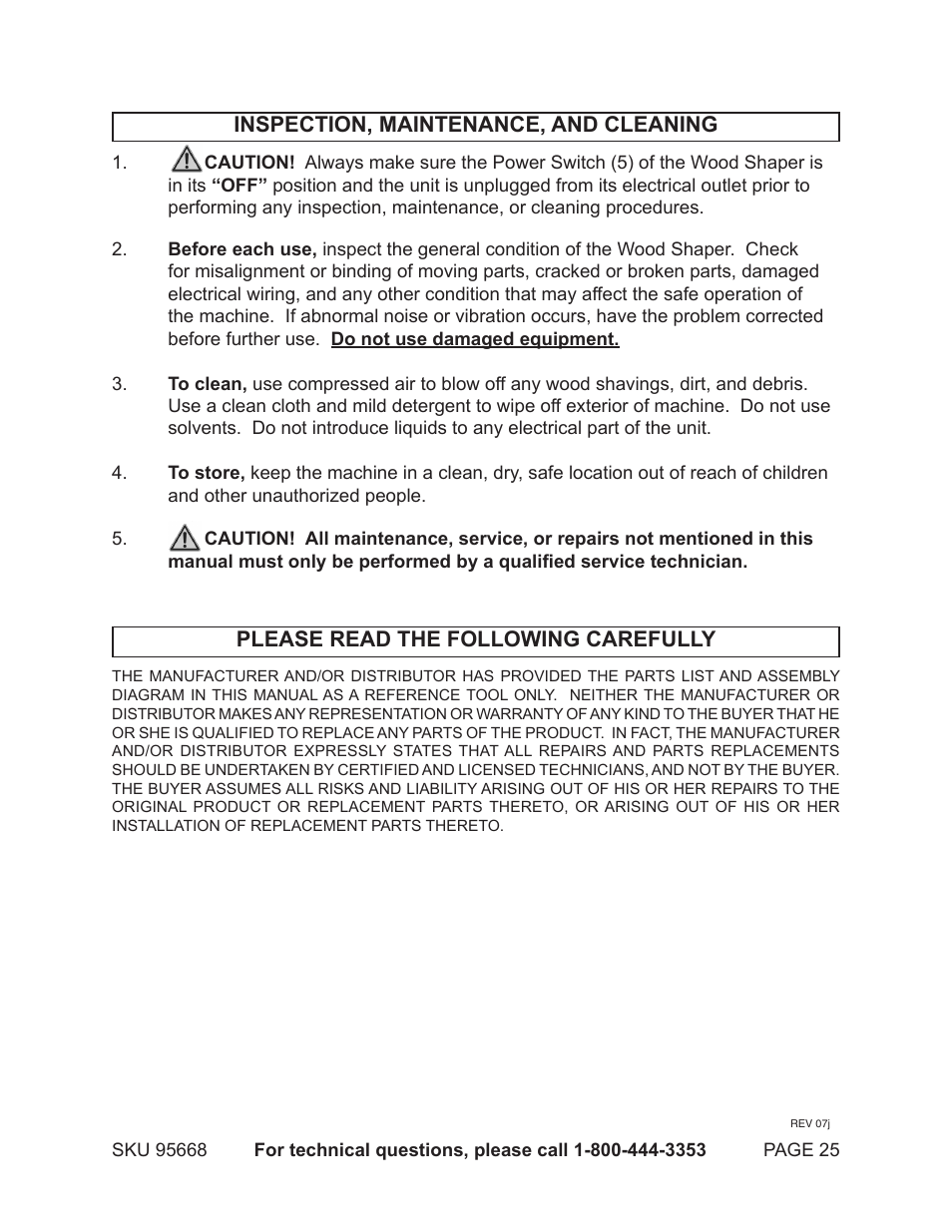 Inspection, maintenance, and cleaning, Please read the following carefully | Harbor Freight Tools CENTRAL MACHINERY 95668 User Manual | Page 25 / 30