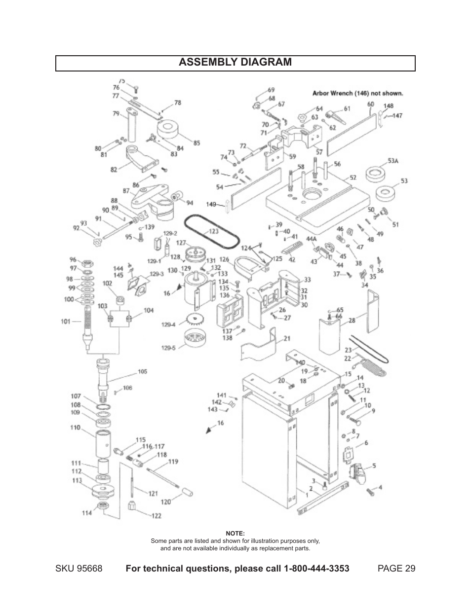 Assembly diagram | Harbor Freight Tools CENTRAL MACHINERY 95668 User Manual | Page 29 / 30