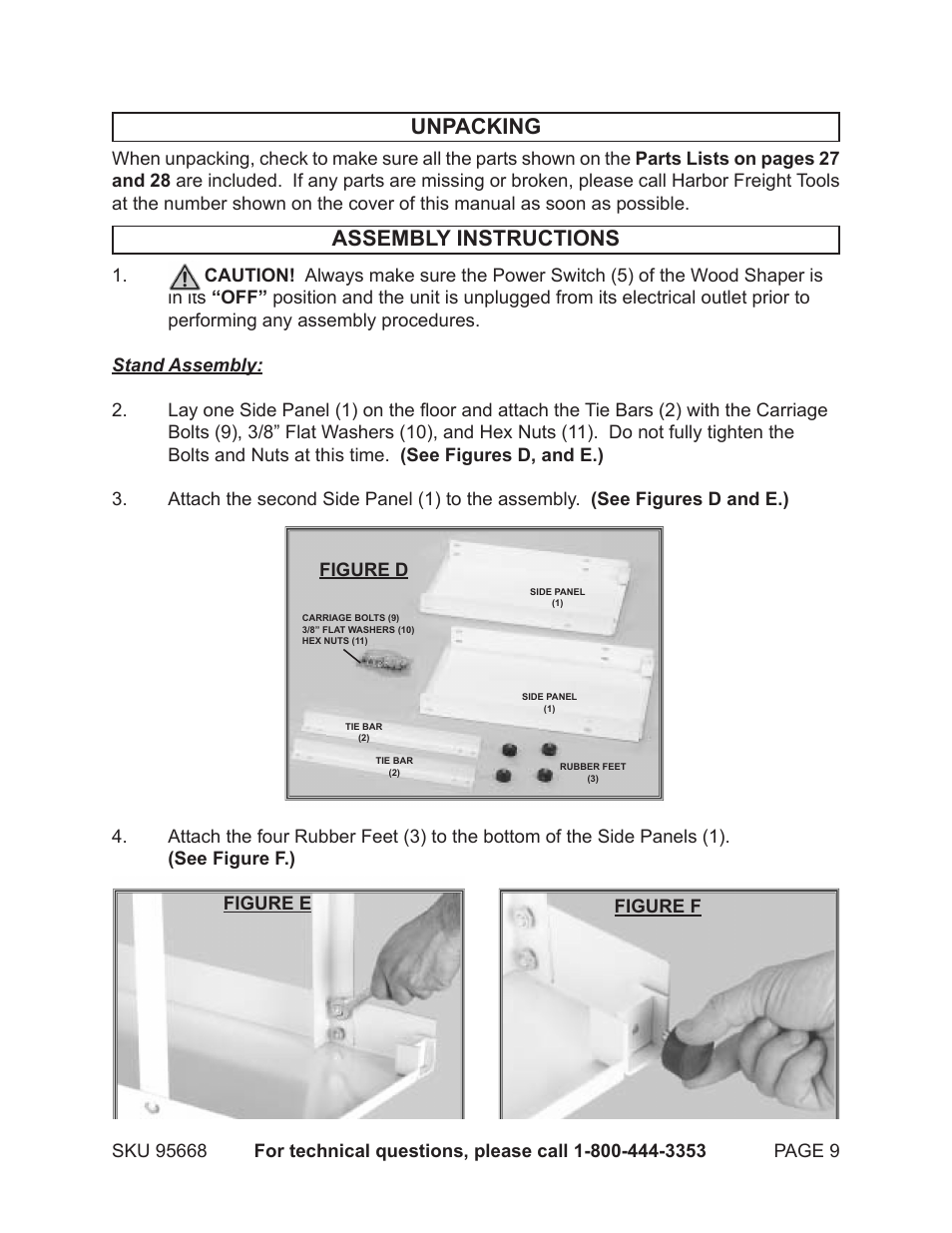 Unpacking, Assembly instructions | Harbor Freight Tools CENTRAL MACHINERY 95668 User Manual | Page 9 / 30