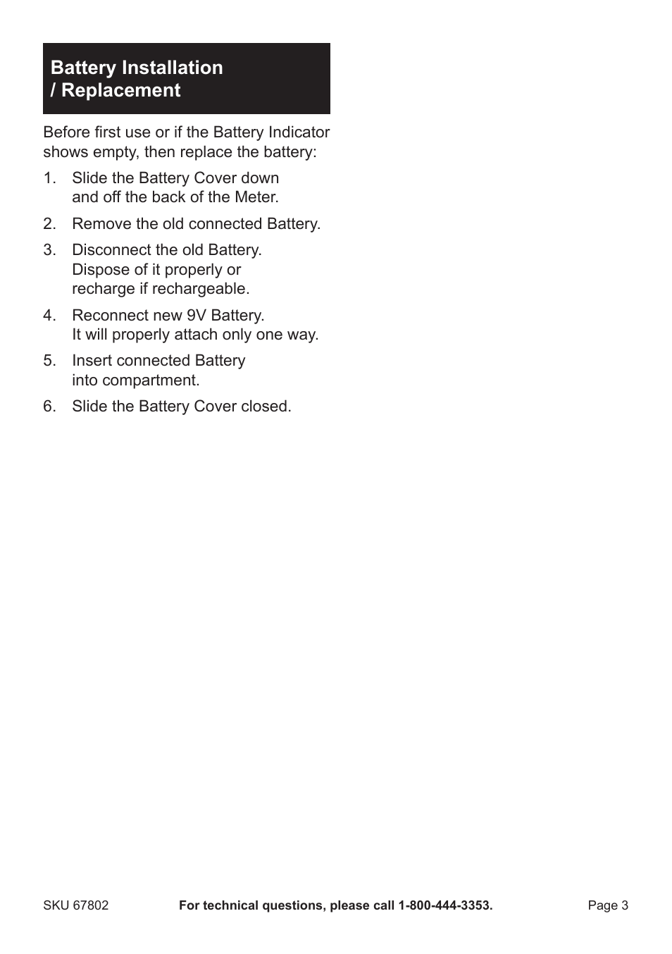 Battery installation / replacement | Harbor Freight Tools Pittsburgh Laser Range Finder 67802 User Manual | Page 3 / 8