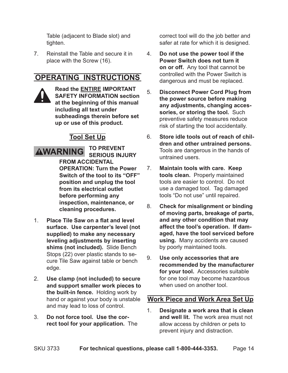 Operating instructions | Harbor Freight Tools Drill Master 3733 User Manual | Page 14 / 20