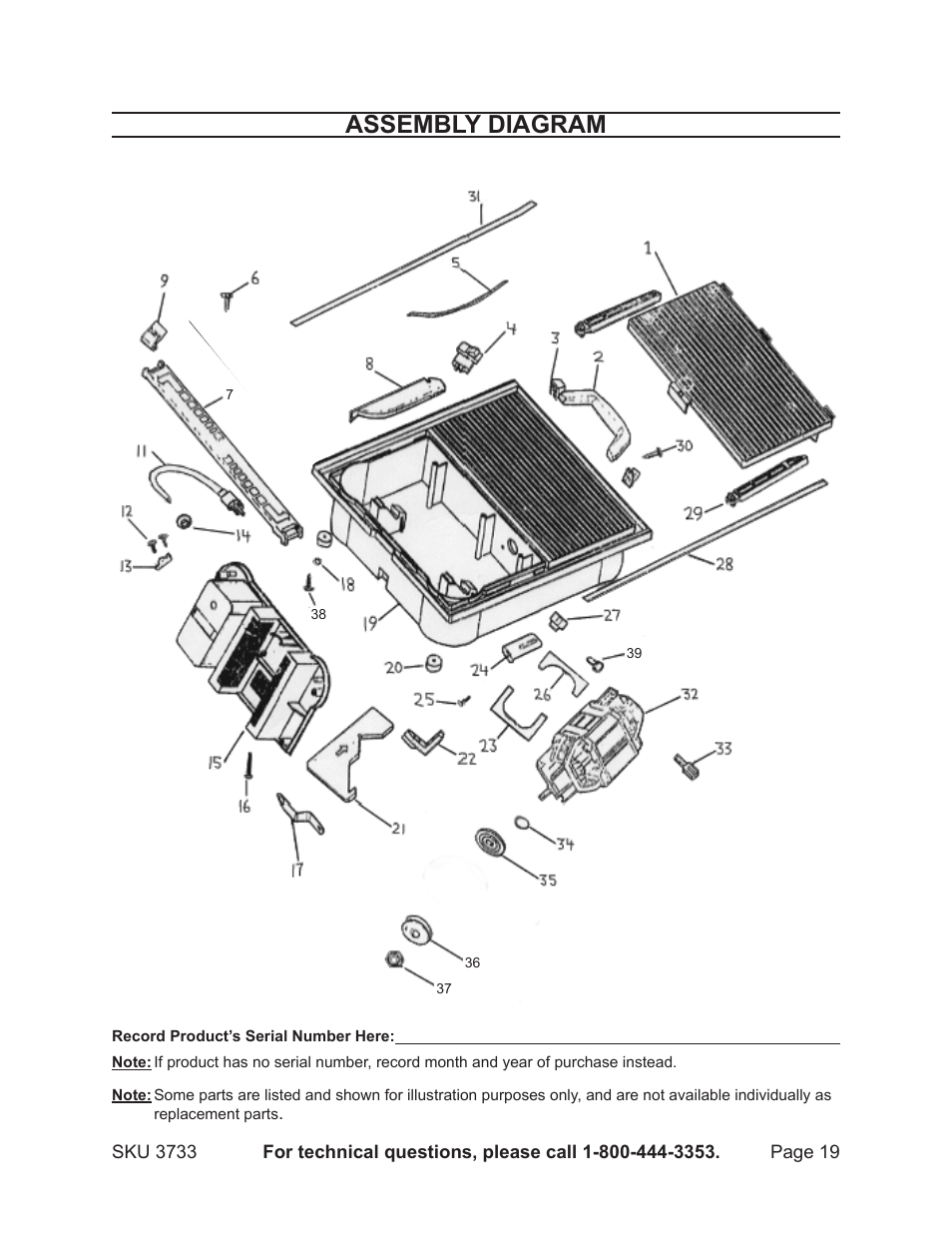 Assembly diagram | Harbor Freight Tools Drill Master 3733 User Manual | Page 19 / 20