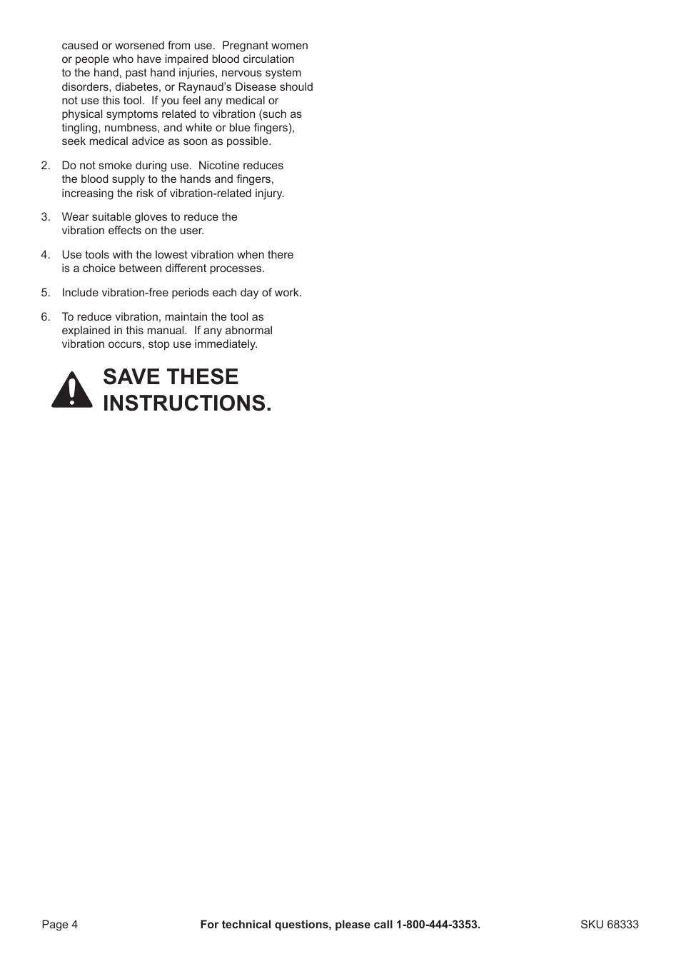 Save these instructions | Harbor Freight Tools Pacifichydrostar 68333 User Manual | Page 4 / 16