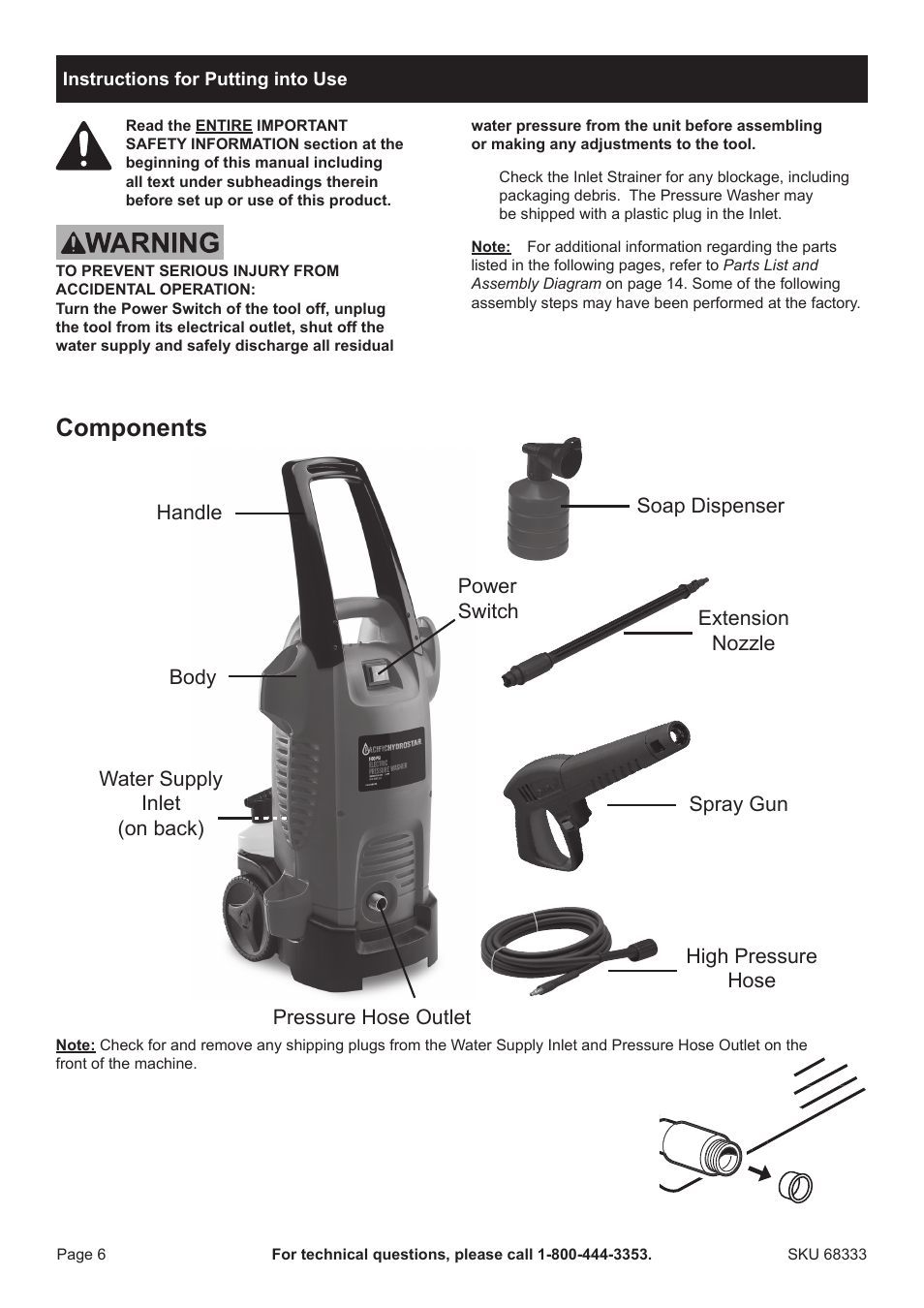 Components | Harbor Freight Tools Pacifichydrostar 68333 User Manual | Page 6 / 16