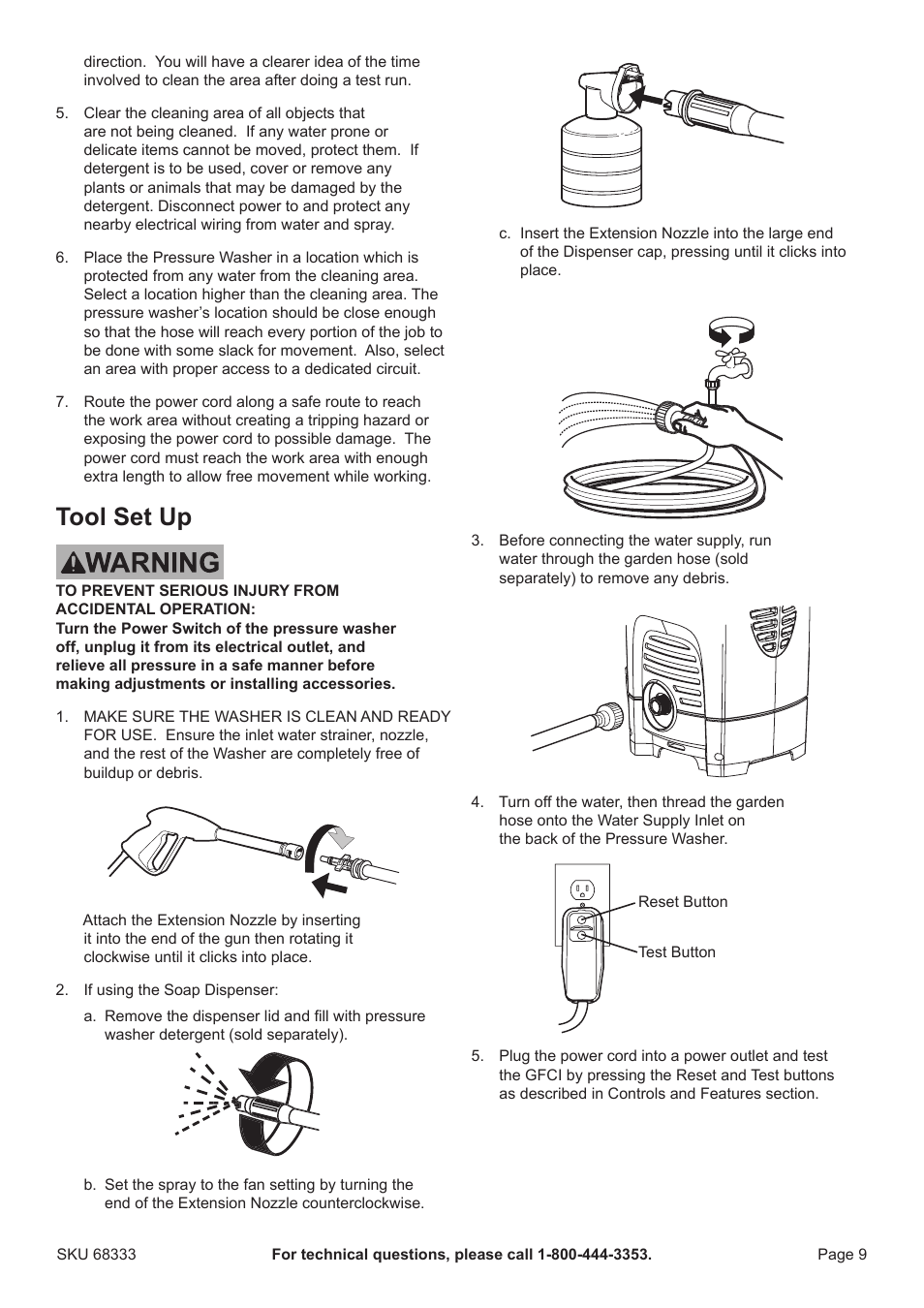 Tool set up | Harbor Freight Tools Pacifichydrostar 68333 User Manual | Page 9 / 16