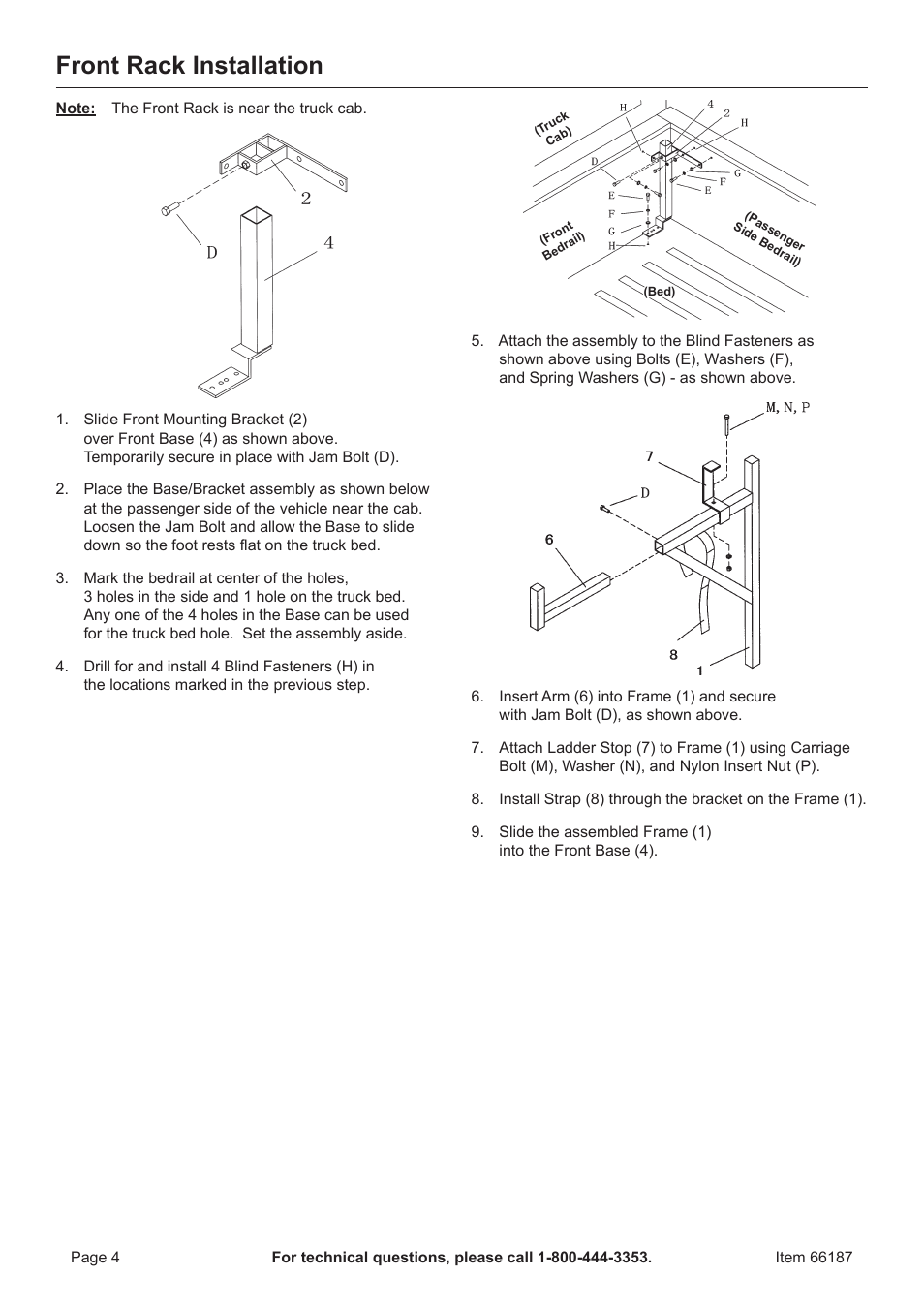 Front rack installation | Harbor Freight Tools 66187 User Manual | Page 4 / 8