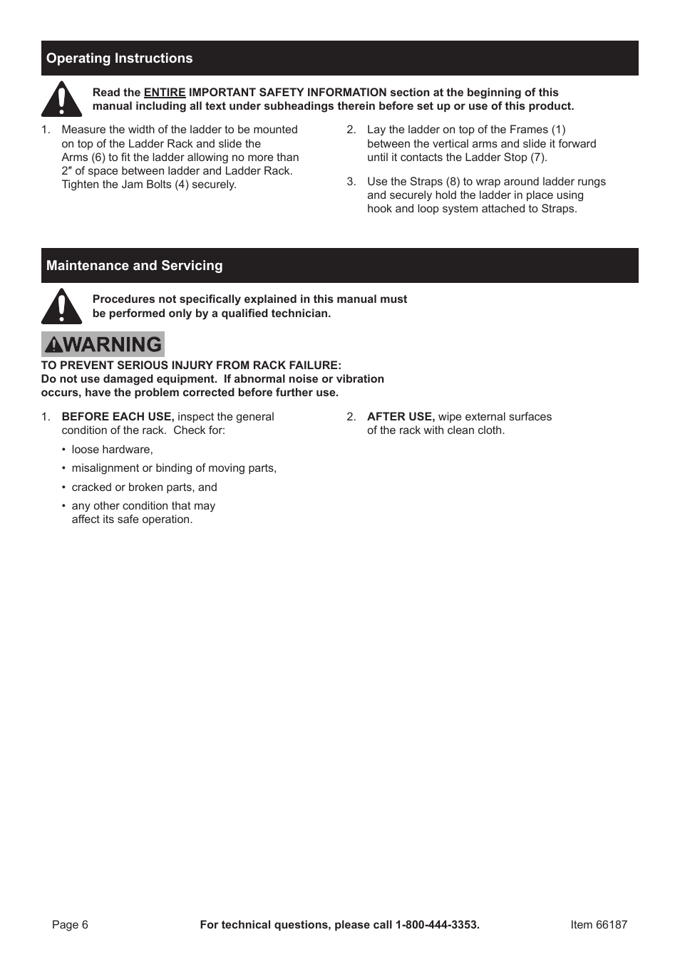 Harbor Freight Tools 66187 User Manual | Page 6 / 8