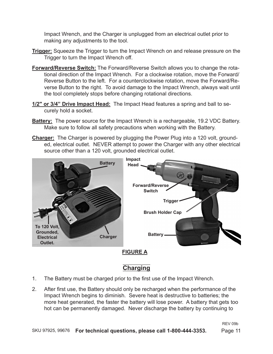 Charging | Harbor Freight Tools 19.2V CORDLESS IMPACT WRENCH 97925 User Manual | Page 11 / 18