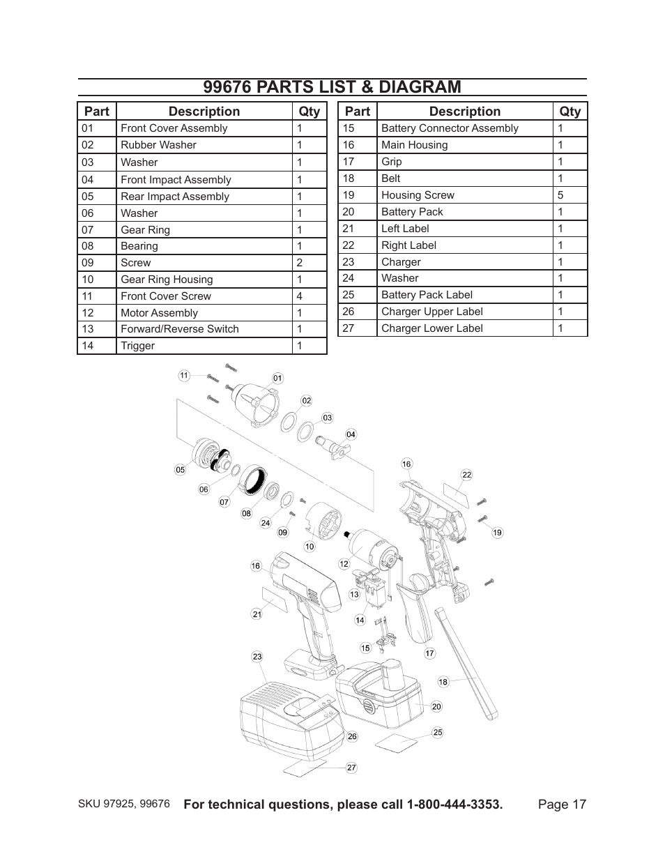 Harbor Freight Tools 19.2V CORDLESS IMPACT WRENCH 97925 User Manual | Page 17 / 18
