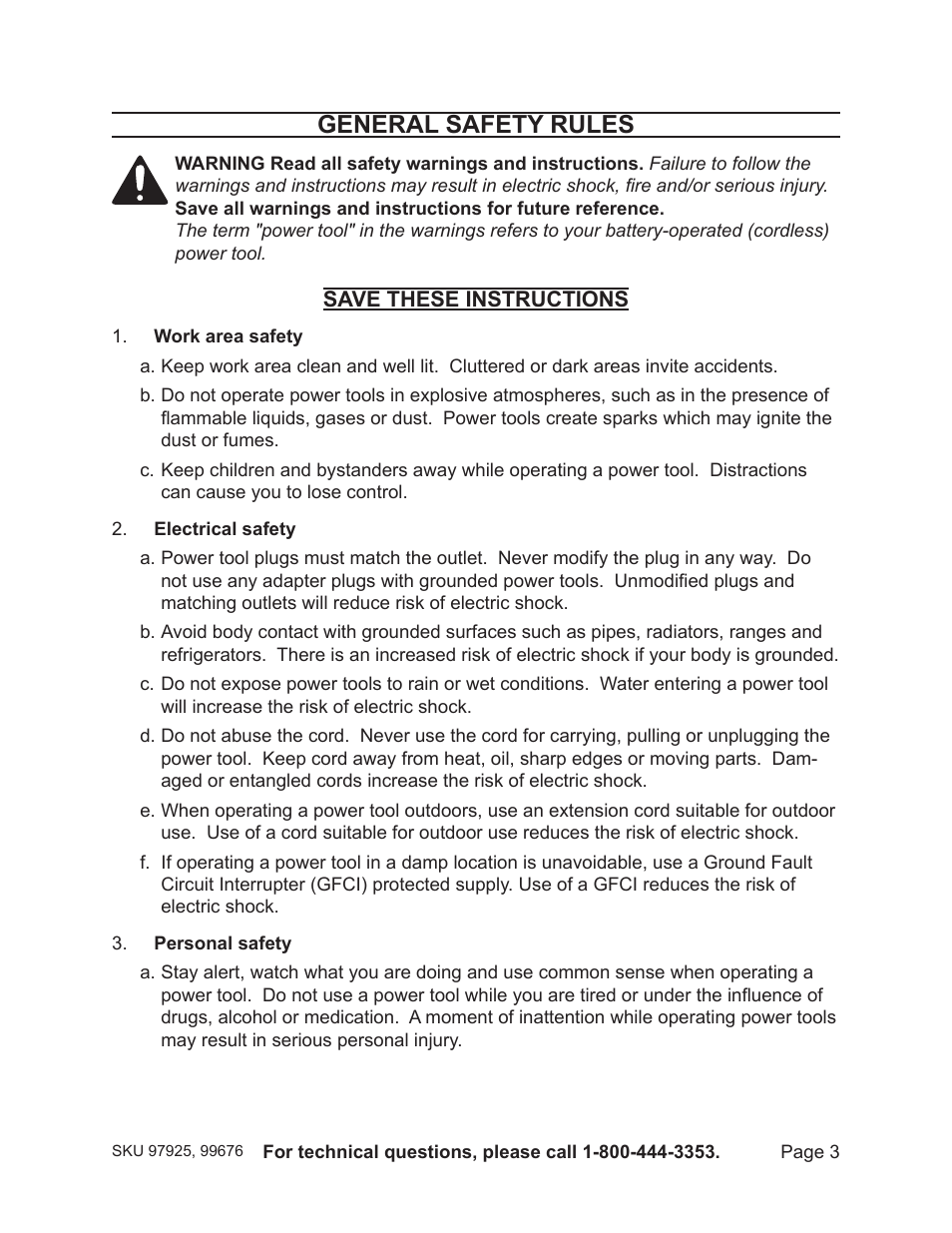 General safety rules | Harbor Freight Tools 19.2V CORDLESS IMPACT WRENCH 97925 User Manual | Page 3 / 18