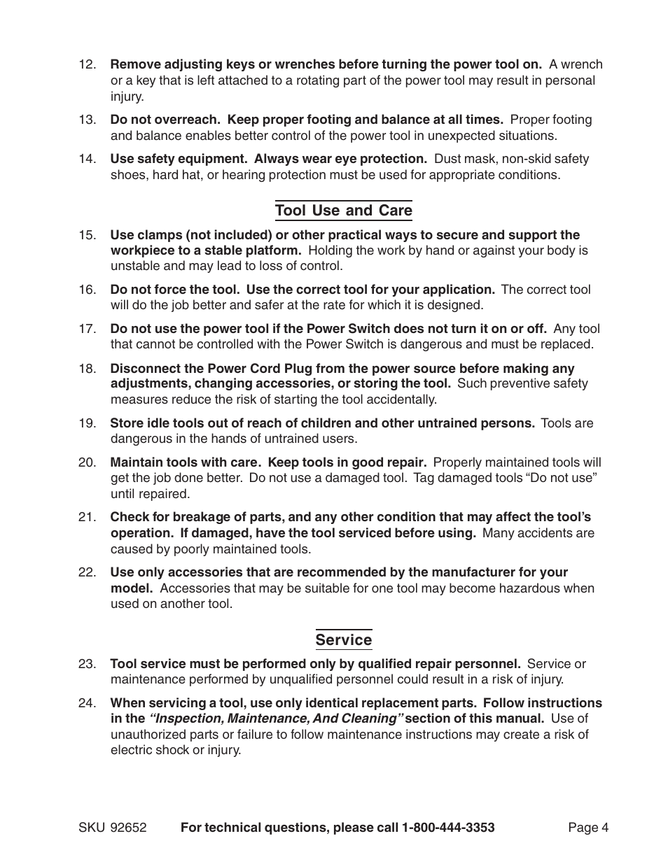 Harbor Freight Tools 92652 User Manual | Page 4 / 16