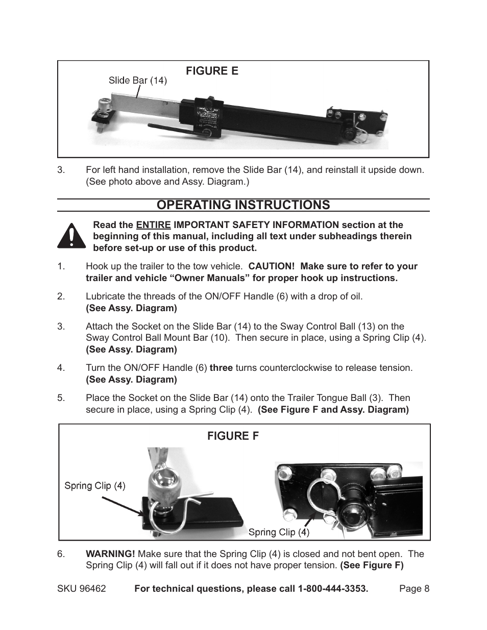 Operating instructions | Harbor Freight Tools 96462 User Manual | Page 8 / 12