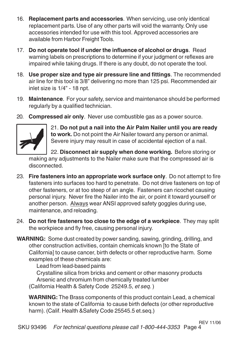 Harbor Freight Tools AIR PALM NAILER 93496 User Manual | Page 4 / 9