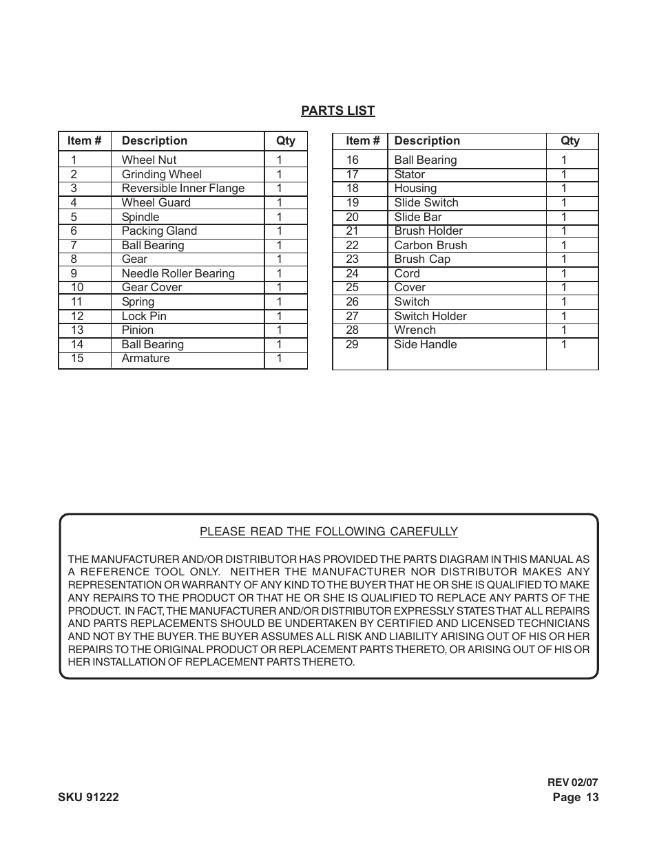 Harbor Freight Tools 91222 User Manual | Page 13 / 14