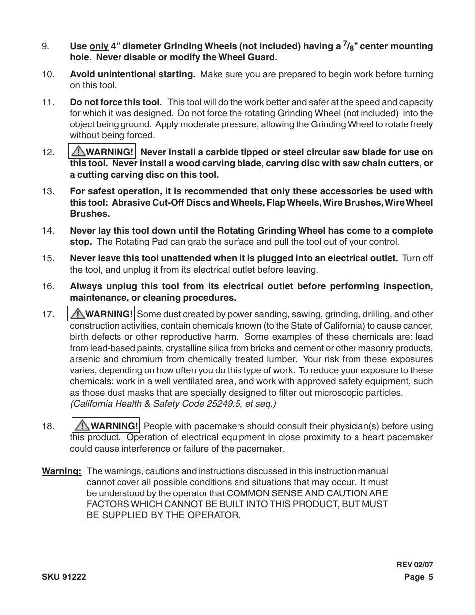 Harbor Freight Tools 91222 User Manual | Page 5 / 14