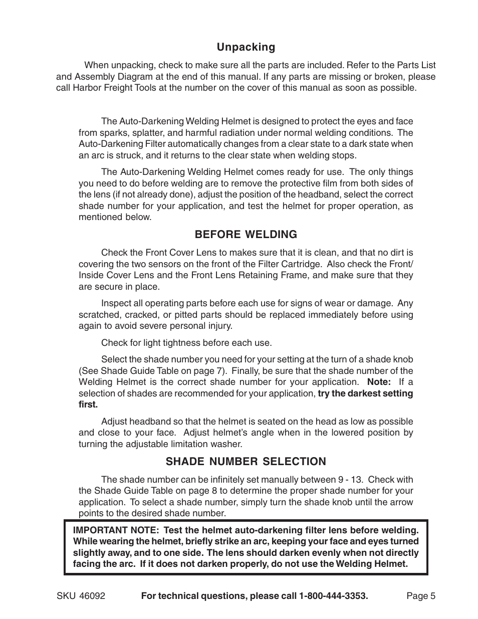 Harbor Freight Tools 46092 User Manual | Page 5 / 9