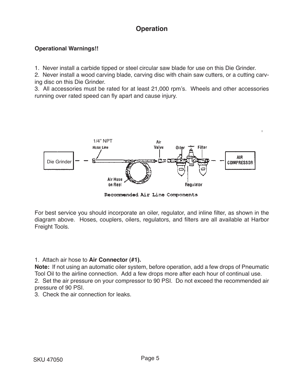 Harbor Freight Tools MINI AIR DIE GRINDER WITH 5 ACCESSORIES 47050 User Manual | Page 5 / 9