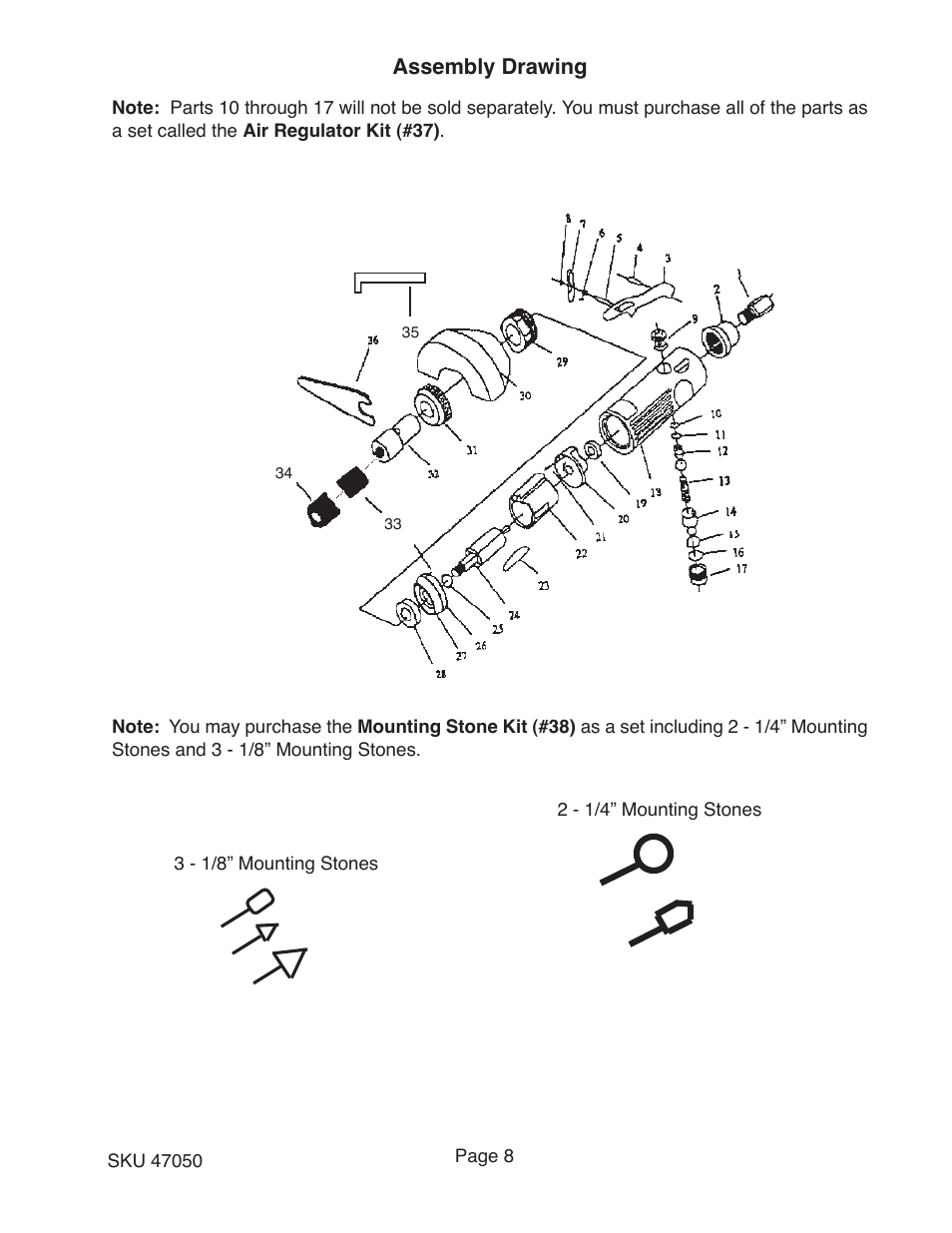 Assembly drawing | Harbor Freight Tools MINI AIR DIE GRINDER WITH 5 ACCESSORIES 47050 User Manual | Page 8 / 9