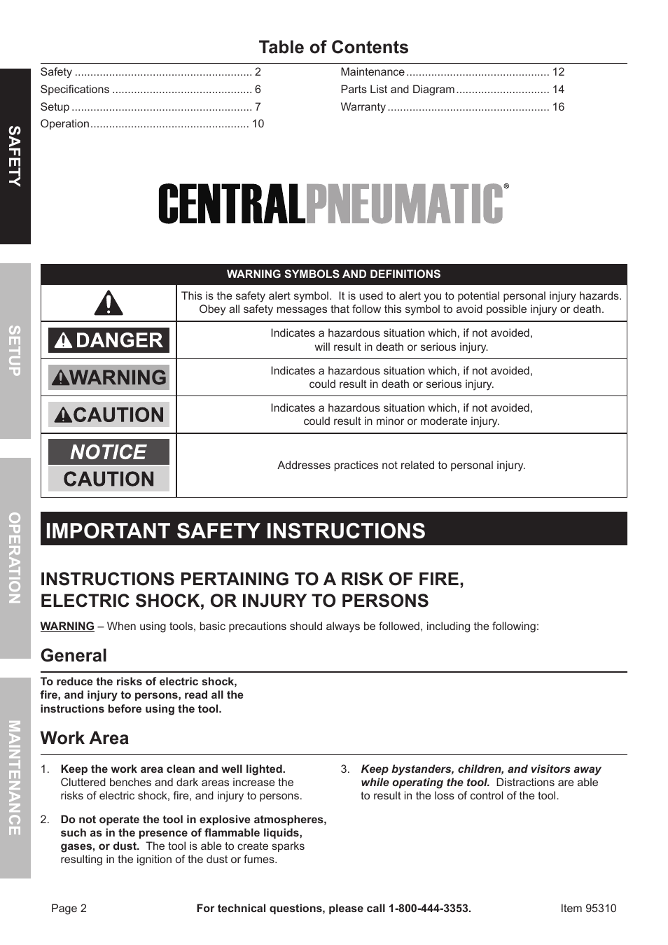 Harbor Freight Tools 95310 User Manual | Page 2 / 16