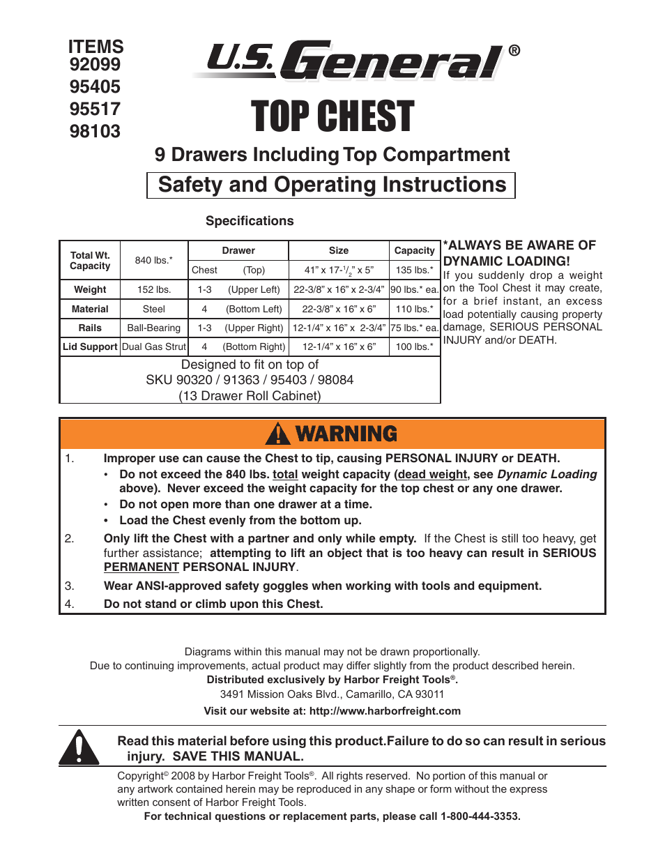 Harbor Freight Tools 92099 User Manual | 2 pages