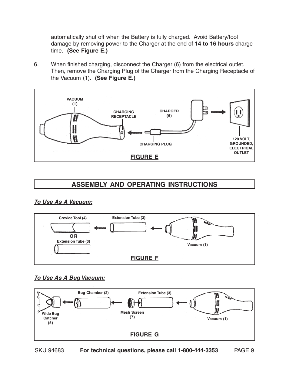 Assembly and operating instructions, Figure e, Figure f figure g | Harbor Freight Tools 94683 User Manual | Page 9 / 12