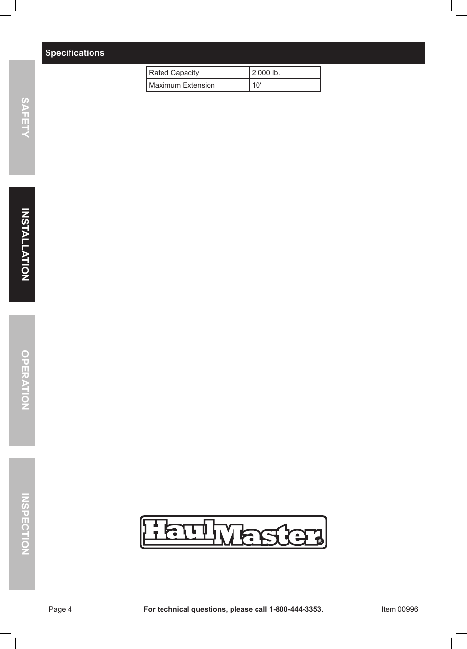 Harbor Freight Tools HaulMaster 1 Ton CHAIN HOIST 996 User Manual | Page 4 / 12