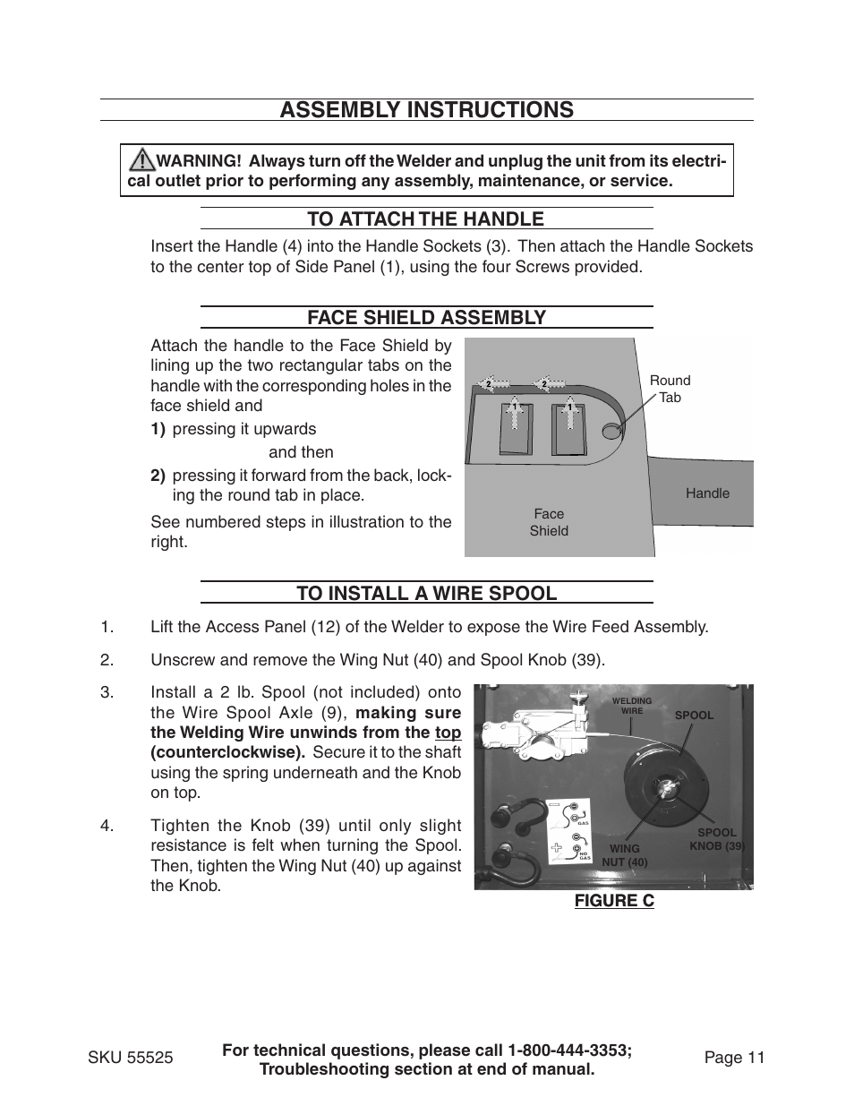 Assembly instructions, Face shield assembly | Harbor Freight Tools 55525 User Manual | Page 11 / 33