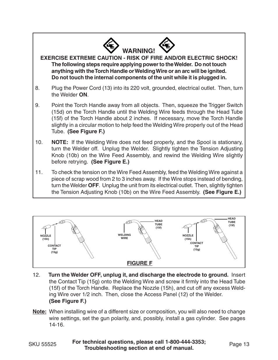 Warning | Harbor Freight Tools 55525 User Manual | Page 13 / 33