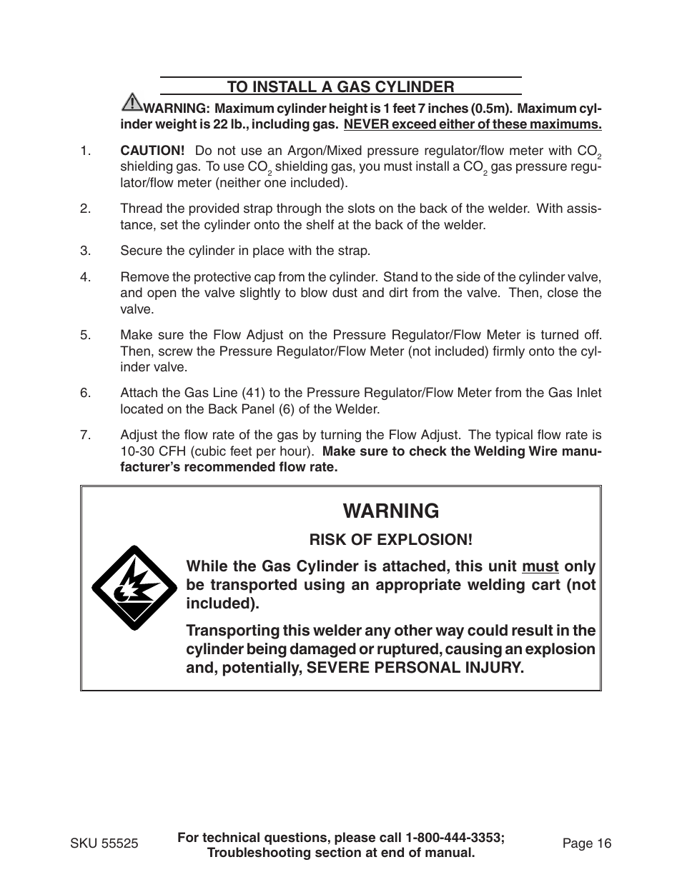 Warning | Harbor Freight Tools 55525 User Manual | Page 16 / 33